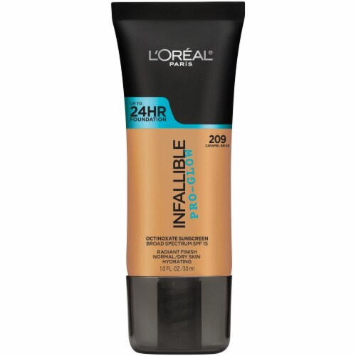 L'Oreal Paris Infallible Pro-Glow 209 Caramel Beige Foundation with SPF 15 Perspective: front