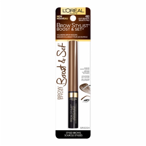 L'Oreal Paris Brow Stylist Light Brunette Boost & Set Brow Gel Mousse Mascara Perspective: front