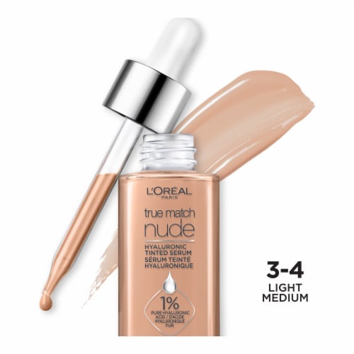 L'Oreal Paris True Match 3-4 Light Medium Hyaluronic Tinted Serum Foundation Perspective: front