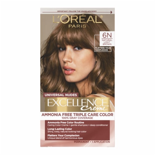 L'Oreal Paris Excellence Universal Nudes Permanent Hair Color 6N Natural Light Brown Perspective: front
