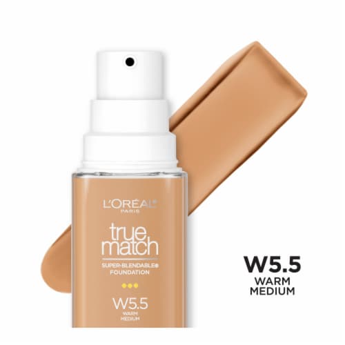 L'Oreal Paris True Match Liquid Foundation with Medium Coverage Super Blendable W5.5 Perspective: front