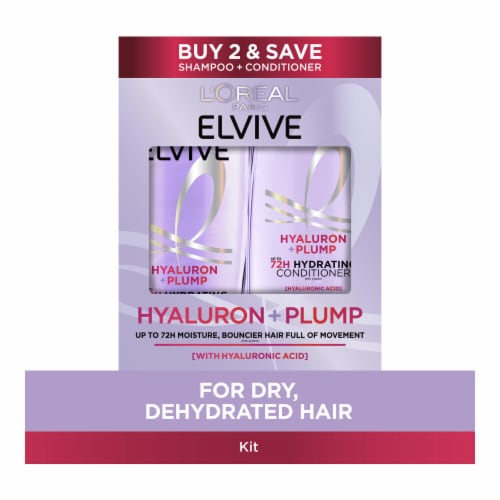 L'Oreal Paris Elvive Hyaluron Plump Hydrating Shampoo and Conditioner Set for Dry, Dehydrated Hair Perspective: front
