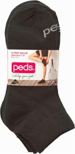 Peds® Women's Flat-Knit Quarter Socks - 6 Pack - Black Perspective: front