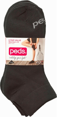 Peds® Women's Flat-Knit Quarter Socks - 6 Pack - Black, 9-11 - Kroger