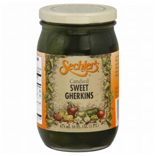 SECHLERS  16 oz. Sechlers&#44; Pickle Candied Sweet Gherkins Perspective: front