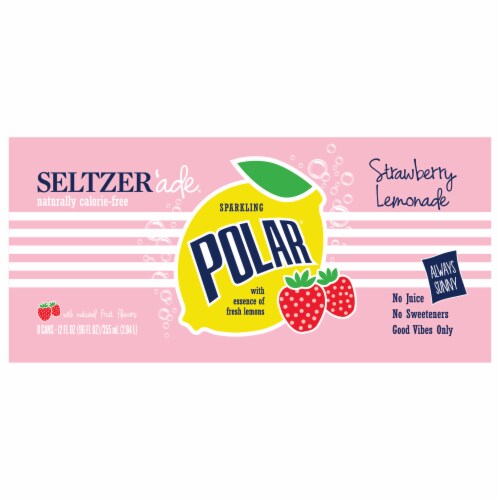 Polar'ade® Strawberry Lemonade Flavored Seltzer Water Cans Perspective: front