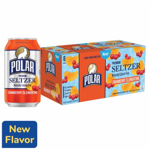 Polar Cranberry Clementine Flavored Seltzer Water Cans Perspective: front