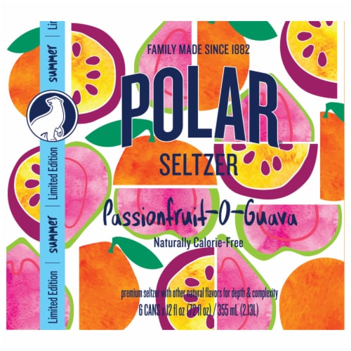 Polar® Passionfruit-O-Guava Seltzer Sleek Cans Perspective: front