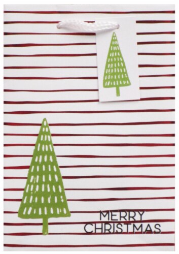 Christmas Holiday Gift Bag - Whimsical Trees on Stripes Perspective: front