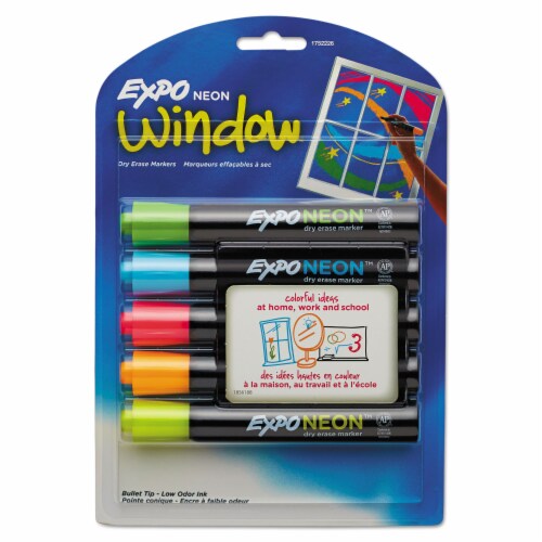 6- Expo NEON WINDOW Low Odor DRY ERASE BOLD BULLET tip marker