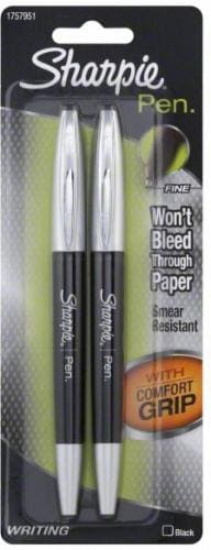 Sharpie Comfort-Grip No-Bleed Fine Point Pen - 2 Pack - Black, 2