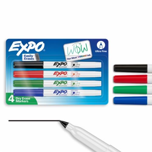 EXPO Dry Erase Markers, Low Odor Ink, Assorted Colors, Ultra Fine Tip, 4 Count Perspective: front