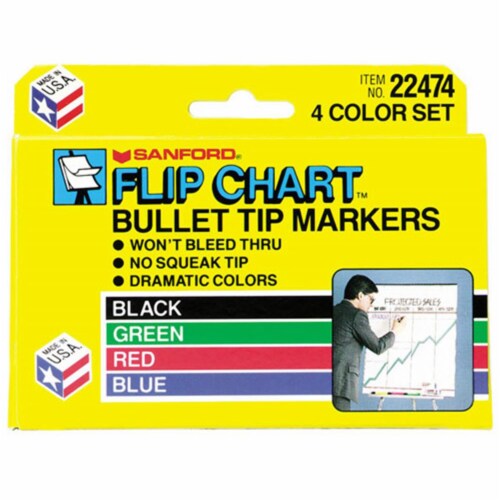Flip Chart Marker, Broad Bullet Tip, Assorted Colors, 4/Set Flip Chart Marker, Broad Bullet Tip, Assorted Colors, 4/Set