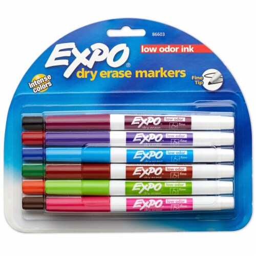 EXPO® Low Odor Dry Erase Markers, Fine Tip, Assorted Colors, 12 Count Perspective: front