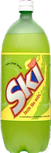 SKI Lemon Orange Soda Bottle Perspective: front