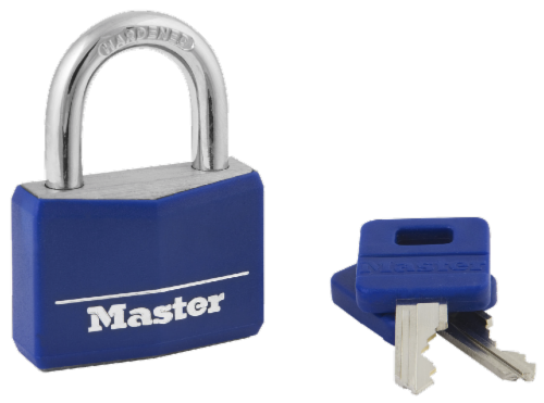 Master Lock Blue Covered Padlock Perspective: front
