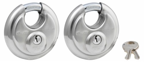 Master Lock Shrouded Stainless Steel Disk Padlock Perspective: front