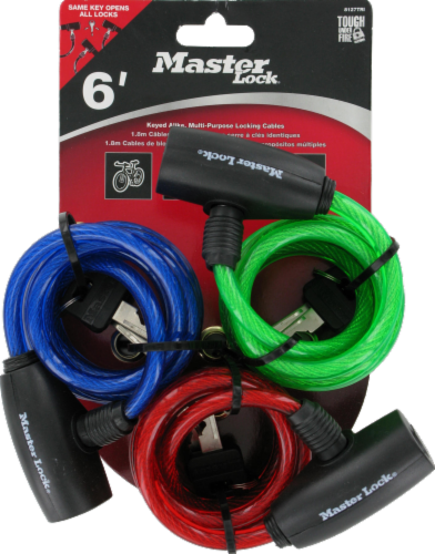 Master Lock Keyed Cable Lock - 3 Pack - Assorted Perspective: front