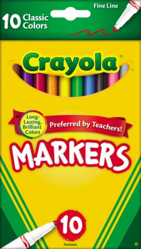 Crayola Ultra-Clean Washable Marker Set - Classic Colors, Fine Line, Set of  10