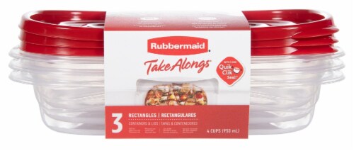 Rubbermaid® TakeAlongs® 4-Cup Rectangle Plastic Food Storage Containers - Ruby/Clear Perspective: front