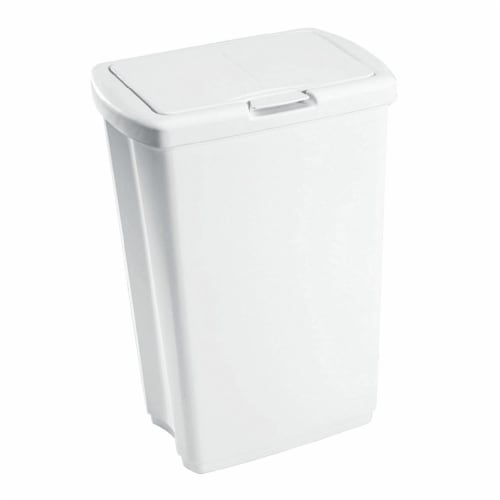 Rubbermaid 13.25 Gallon Rectangular Spring-Top Lid Wastebasket Trash Can, White Perspective: front