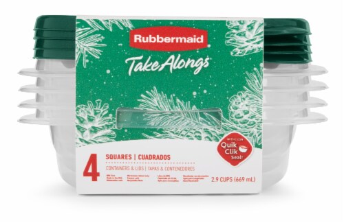 Rubbermaid Take Alongs Square Food Storage Containers - 4 Pack - Clear/Pine Perspective: front