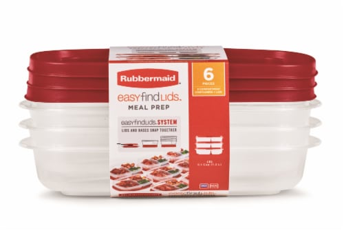 Rubbermaid Easy Find Lids Meal Prep Rectangular Food Storage Containers - 6 Pack - Clear/Red, 5.1 c - Fry's Food Stores