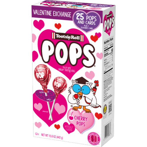Tootsie Roll® Cherry Pops Friendship Exchange Valentine Cards Perspective: front