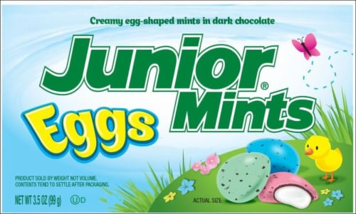 Junior Mints Creamy Mints in Dark Chocolate Eggs Easter Candy Perspective: front