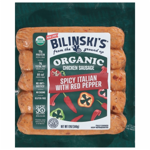 Bilinski's® Organic Spicy Italian with Red Pepper Chicken Sausages Perspective: front