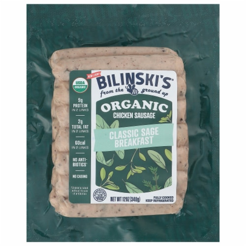 Bilinskis® Organic Classic Sage Breakfast Chicken Sausage Perspective: front