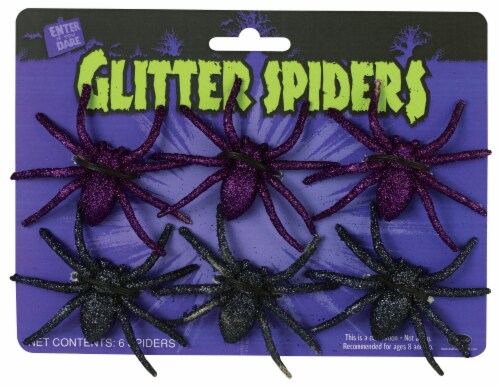 Fun World® Glitter Spider Decorations - Black/Purple Perspective: front