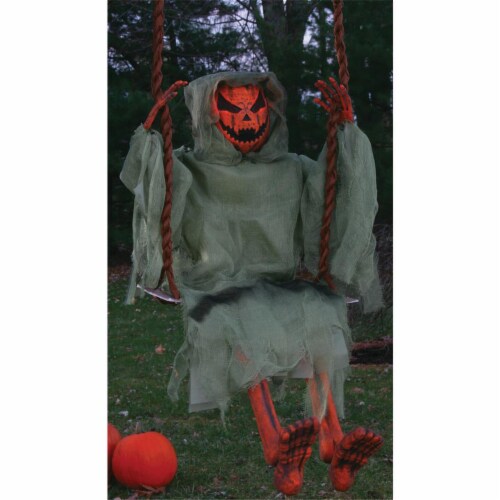 Holiday Home Swinging Pumpkin Reaper - Orange/Gray Perspective: front