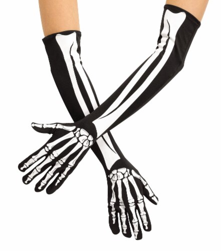 Fun World Black and White Skeleton Gloves Halloween Costume Accessory Perspective: front