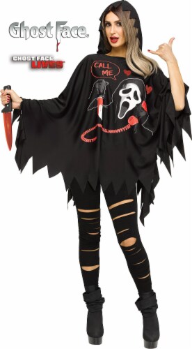 Hooded Ghost Face Adult Poncho Halloween Costume Perspective: front