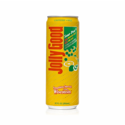 Jolly Good Sour Pow'r Caffeine Free Soda Can Perspective: front