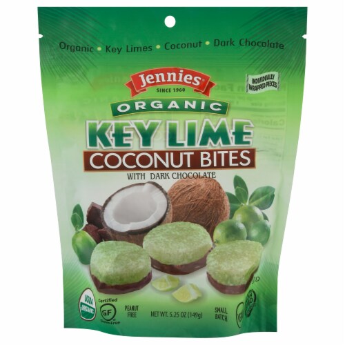Jennies® Organic Key Lime Coconut Bites with Dark Chocolate Perspective: front
