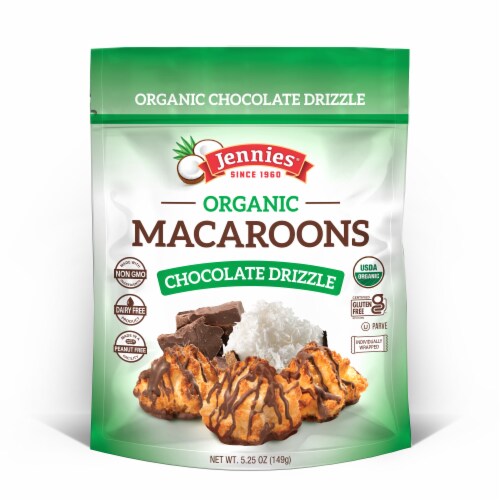 Jennies Organic Chocolate Drizzle Macaroons Perspective: front