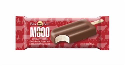 Blue Bell® Mooo Bar® Chocolate Coated Vanilla Frozen Dairy Dessert Bar Perspective: front