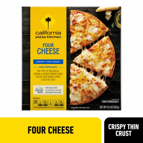 California Pizza Kitchen Crispy Thin Crust Frozen Four Cheese Pizza Perspective: front