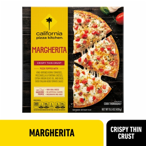 California Pizza Kitchen Margherita Recipe Crispy Thin Crust Frozen Pizza Perspective: front