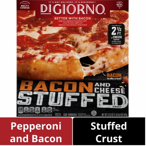 DiGiorno Better With Bacon Frozen Pizza on a Bacon and Cheese Stuffed Crust Perspective: front
