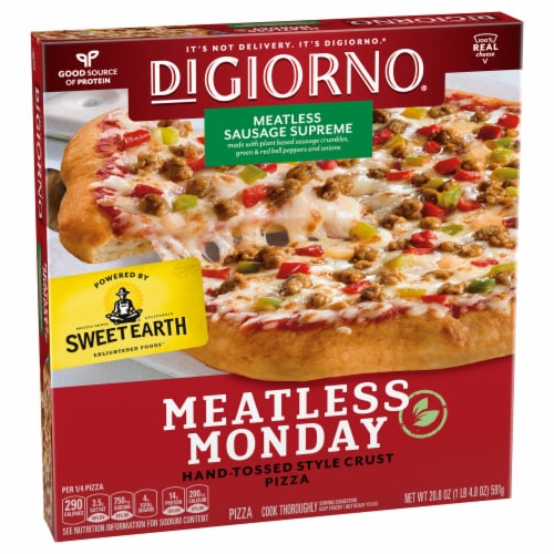 DIGIORNO Meatless Monday Sausage Supreme Frozen Pizza on a Hand-Tossed Style Crust Perspective: front