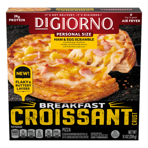 DiGiorno® Croissant Crust Ham and Egg Personal Size Breakfast Pizza Perspective: front