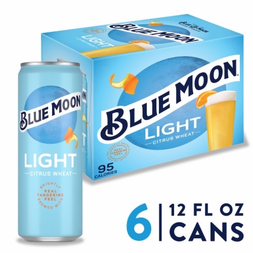 Blue Moon Light Citrus Wheat Craft Beer Perspective: front