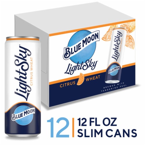 Blue Moon Light Citrus Wheat Craft Beer Perspective: front