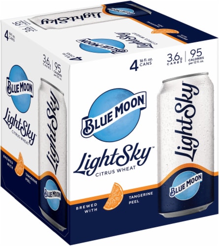 Blue Moon Light Sky Citrus Wheat Beer Perspective: front