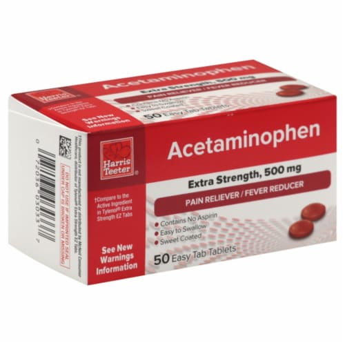 Harris Teeter® Acetaminophen Extra Strength 500mg Pain Reliever Easy Tablets Perspective: front