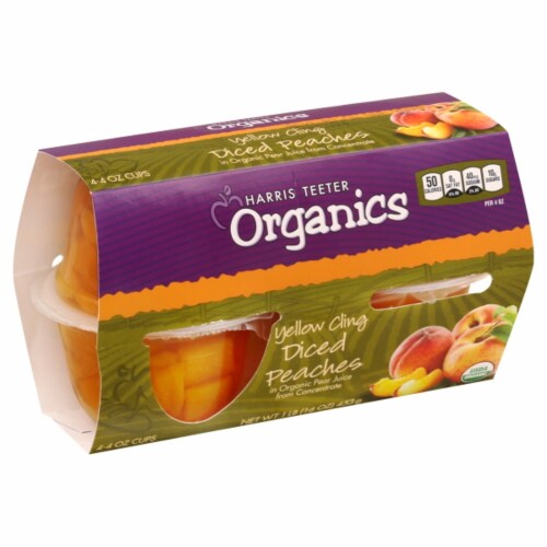 Harris Teeter Organics Yellow Cling Diced Peaches Fruit Cups in Organic Pear Juice Perspective: front