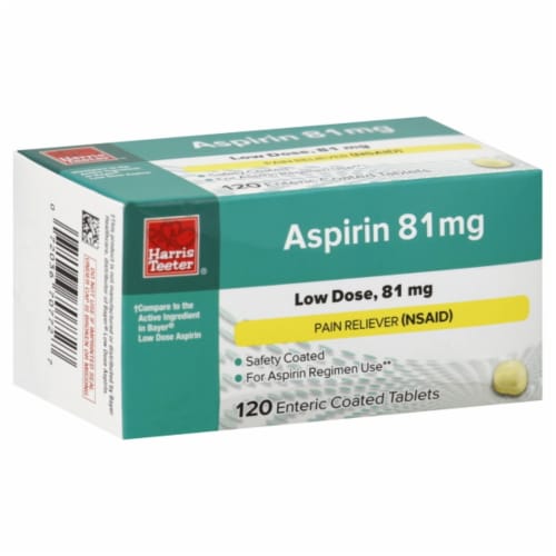 Harris Teeter® Low Dose Aspirin 81mg Pain Reliever Coated Tablets Perspective: front